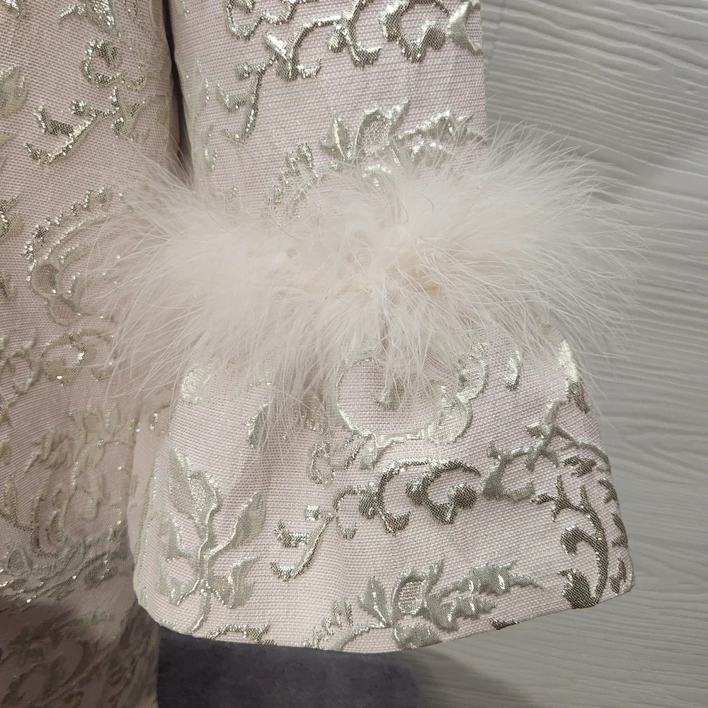 Halabaloo Dress Bell Sleeves Faux Fur Light Pink Silver Detail Read Description